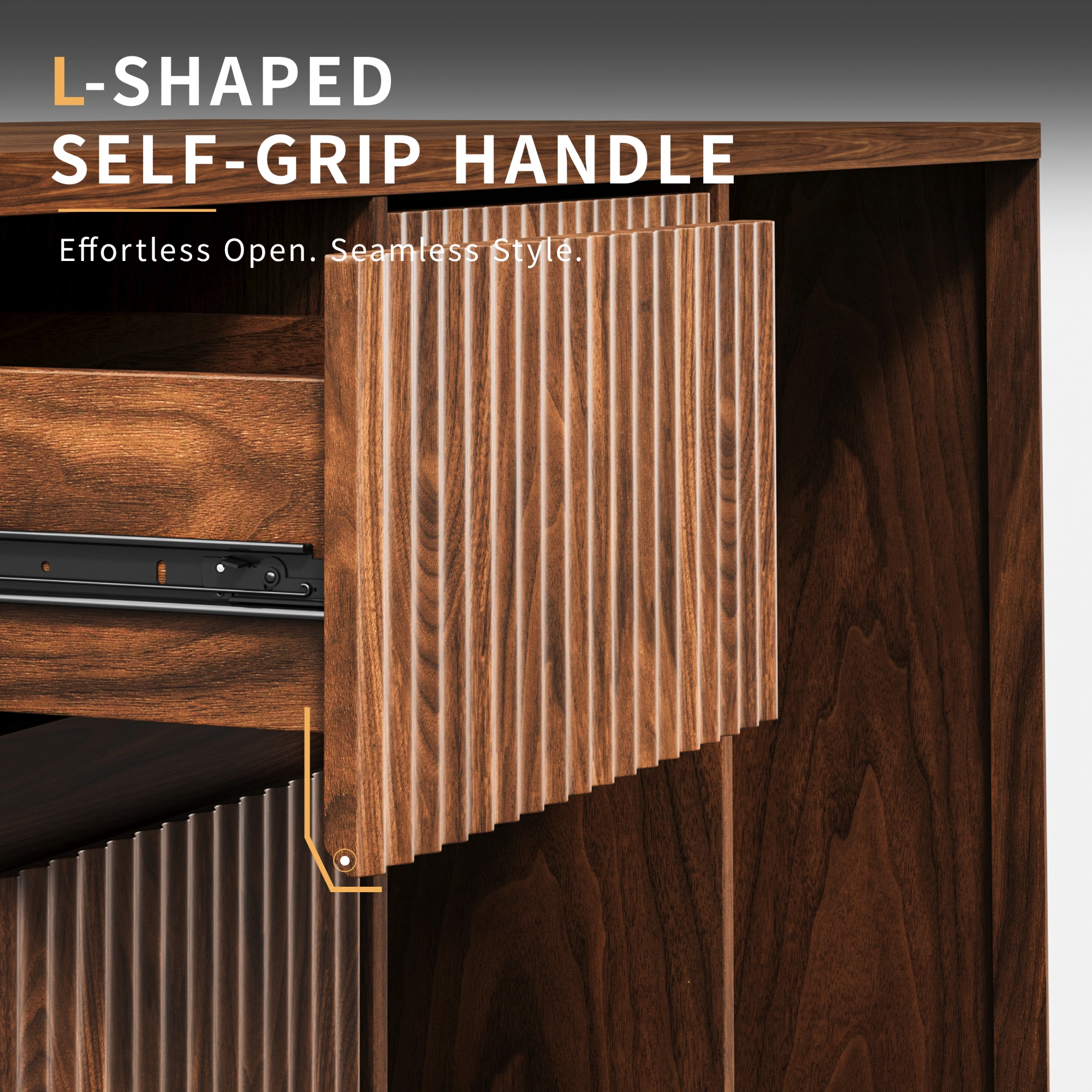 51.2" Modern Fluted Bar Cabinet with Fridge Compartment(Fridge Not Included, Adjustable Shelves & Built-in Power Outlets, Multipurpose Wine Storage Cabinet for Living & Dining Room, Walnut view 8