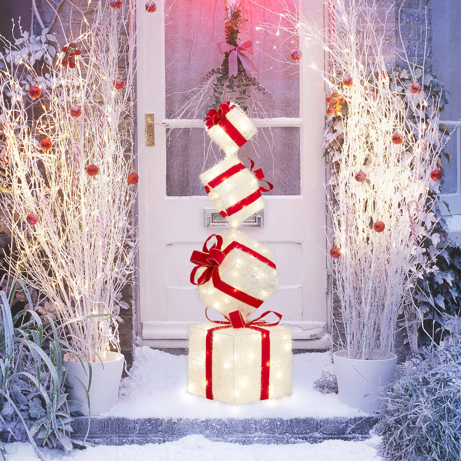 3FT Lighted Gift Box Tower w/ 80 LED Warm White Lights Stakes Christmas Outdoor Indoor Decor view 11