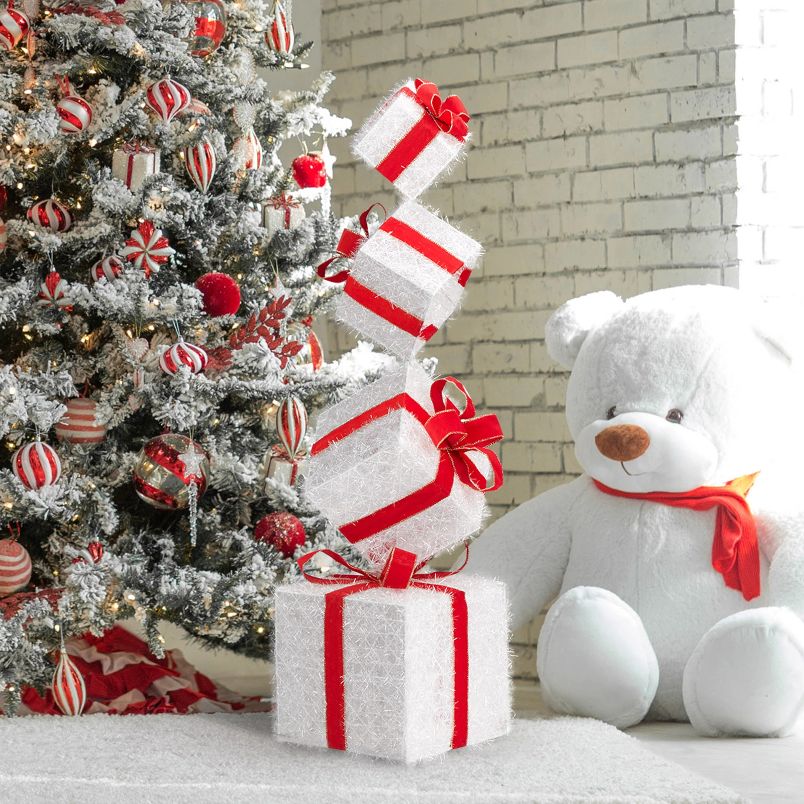 3FT Lighted Gift Box Tower w/ 80 LED Warm White Lights Stakes Christmas Outdoor Indoor Decor view 12