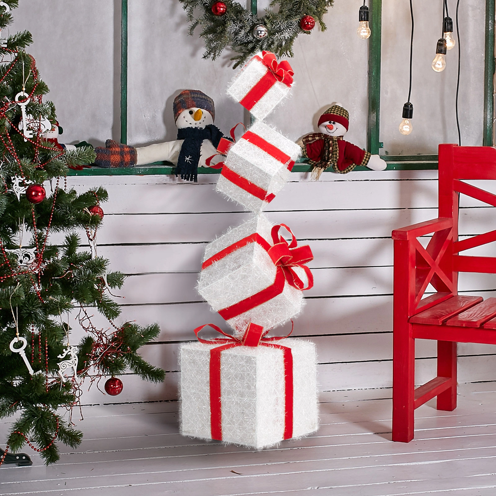 3FT Lighted Gift Box Tower w/ 80 LED Warm White Lights Stakes Christmas Outdoor Indoor Decor view 13