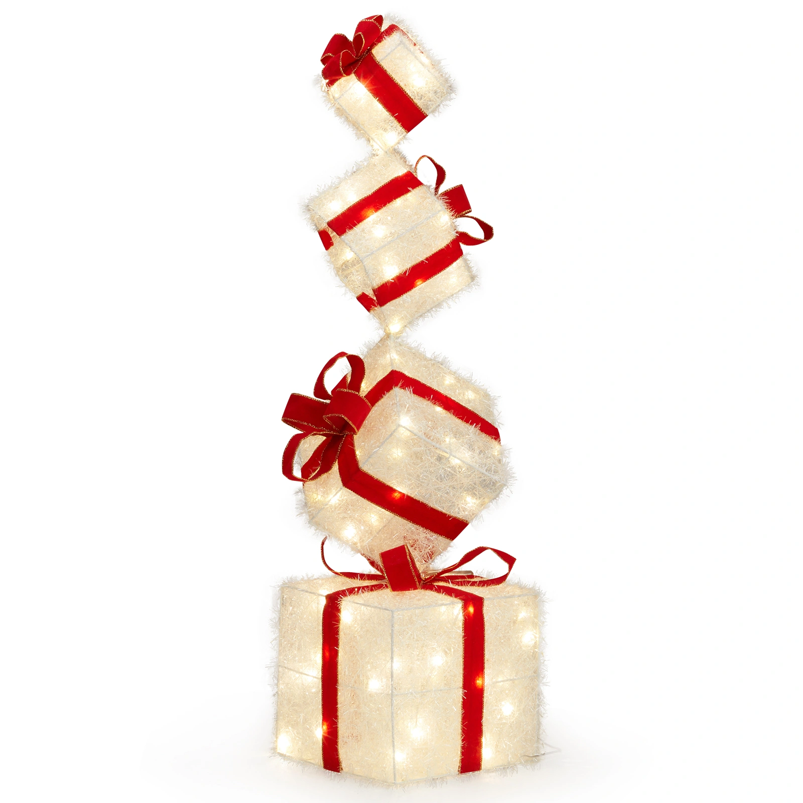 3FT Lighted Gift Box Tower w/ 80 LED Warm White Lights Stakes Christmas Outdoor Indoor Decor view 2