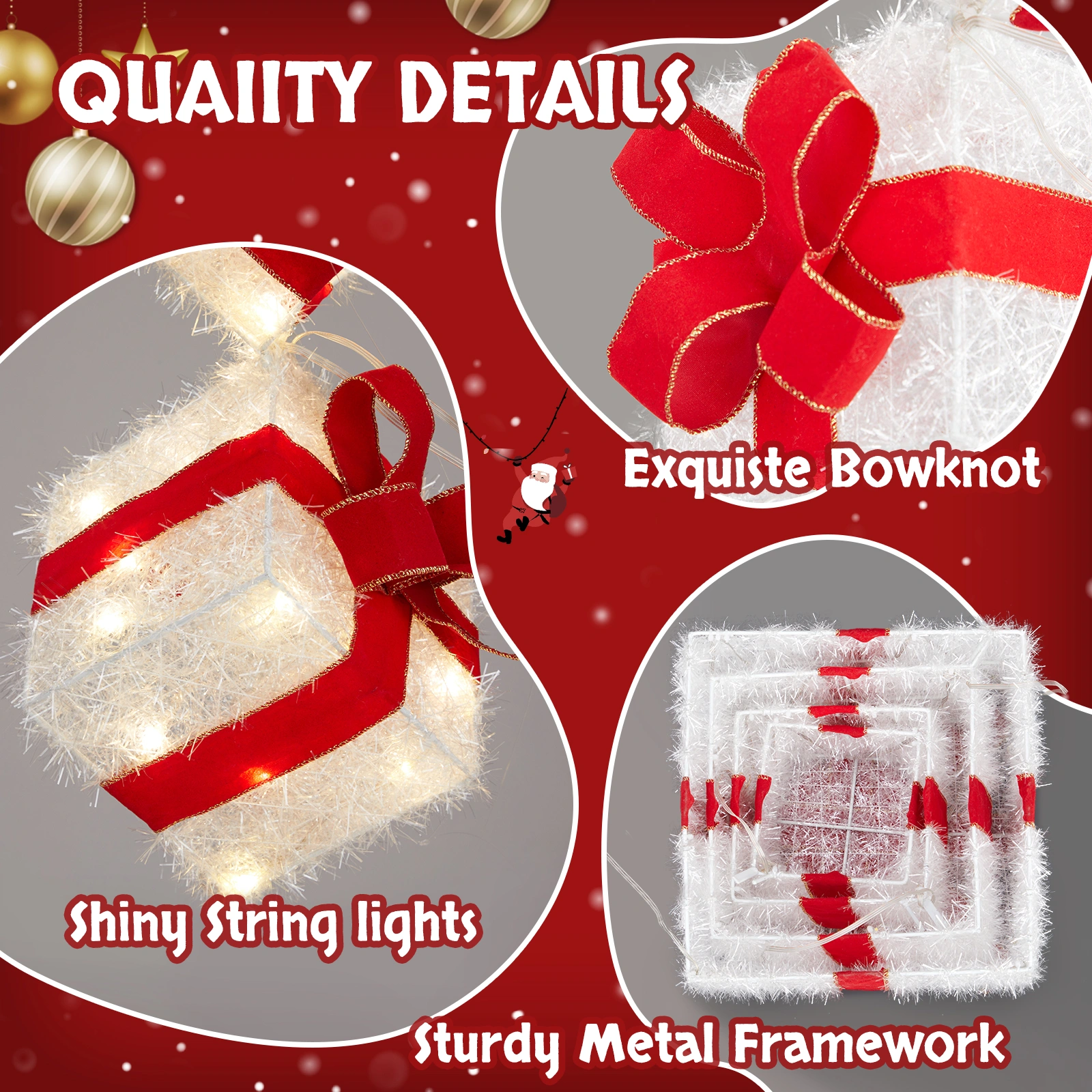3FT Lighted Gift Box Tower w/ 80 LED Warm White Lights Stakes Christmas Outdoor Indoor Decor view 3