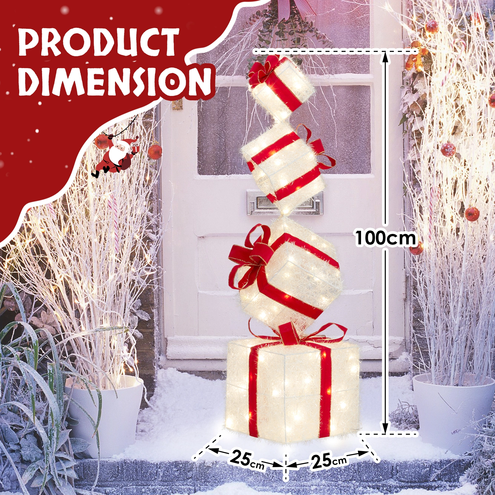 3FT Lighted Gift Box Tower w/ 80 LED Warm White Lights Stakes Christmas Outdoor Indoor Decor view 7