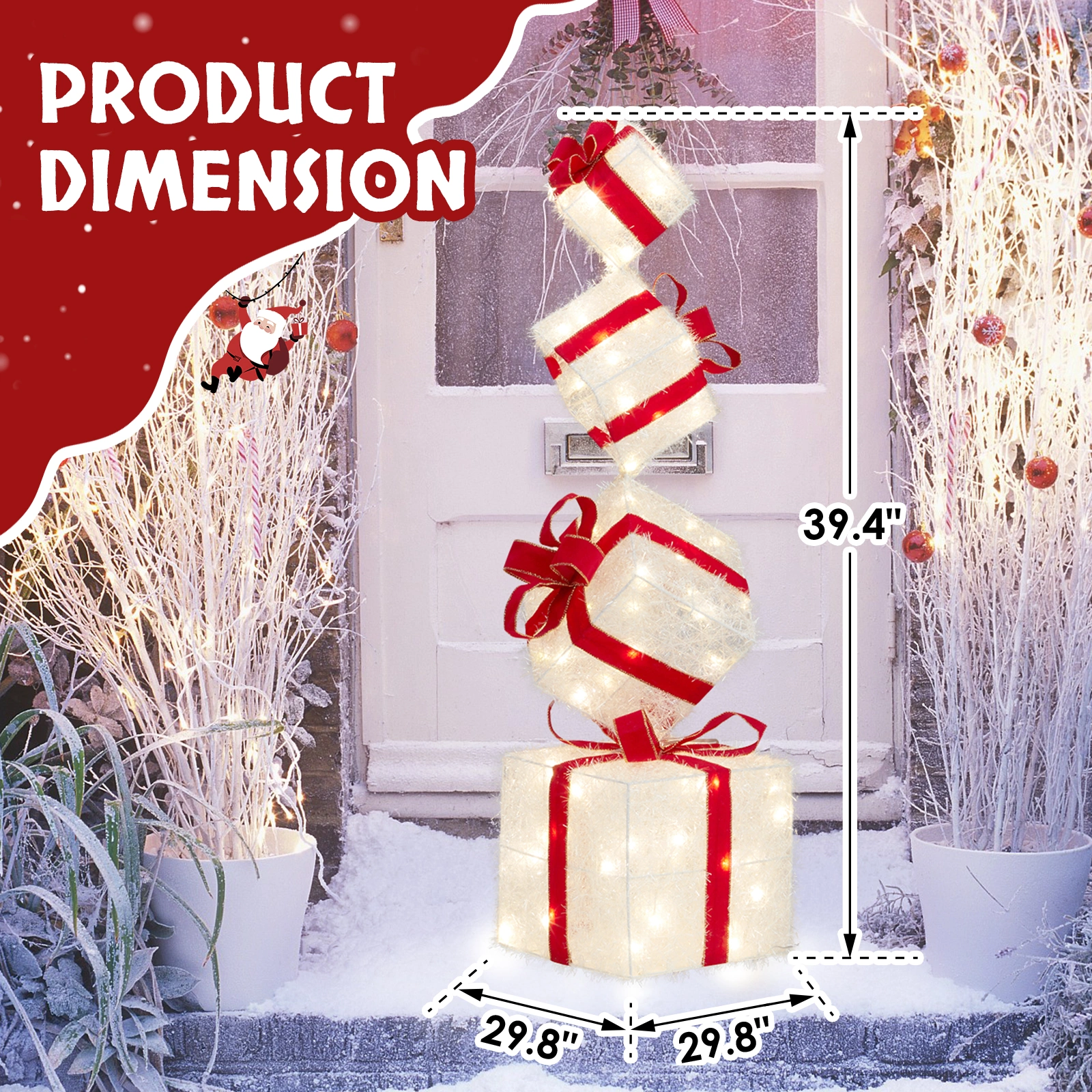 3FT Lighted Gift Box Tower w/ 80 LED Warm White Lights Stakes Christmas Outdoor Indoor Decor view 8