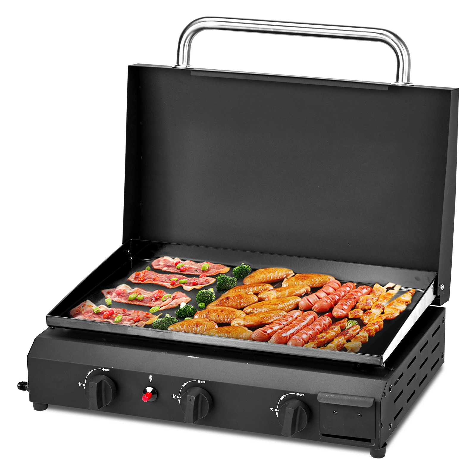3-Burner Flat Top Gas Griddle Cooking Station with Ceramic Coated Cast Iron Pan, 30,000 BTU Propane Fuelled Griddle Station for Outdoor Barbecue Backyard Cookout view 13