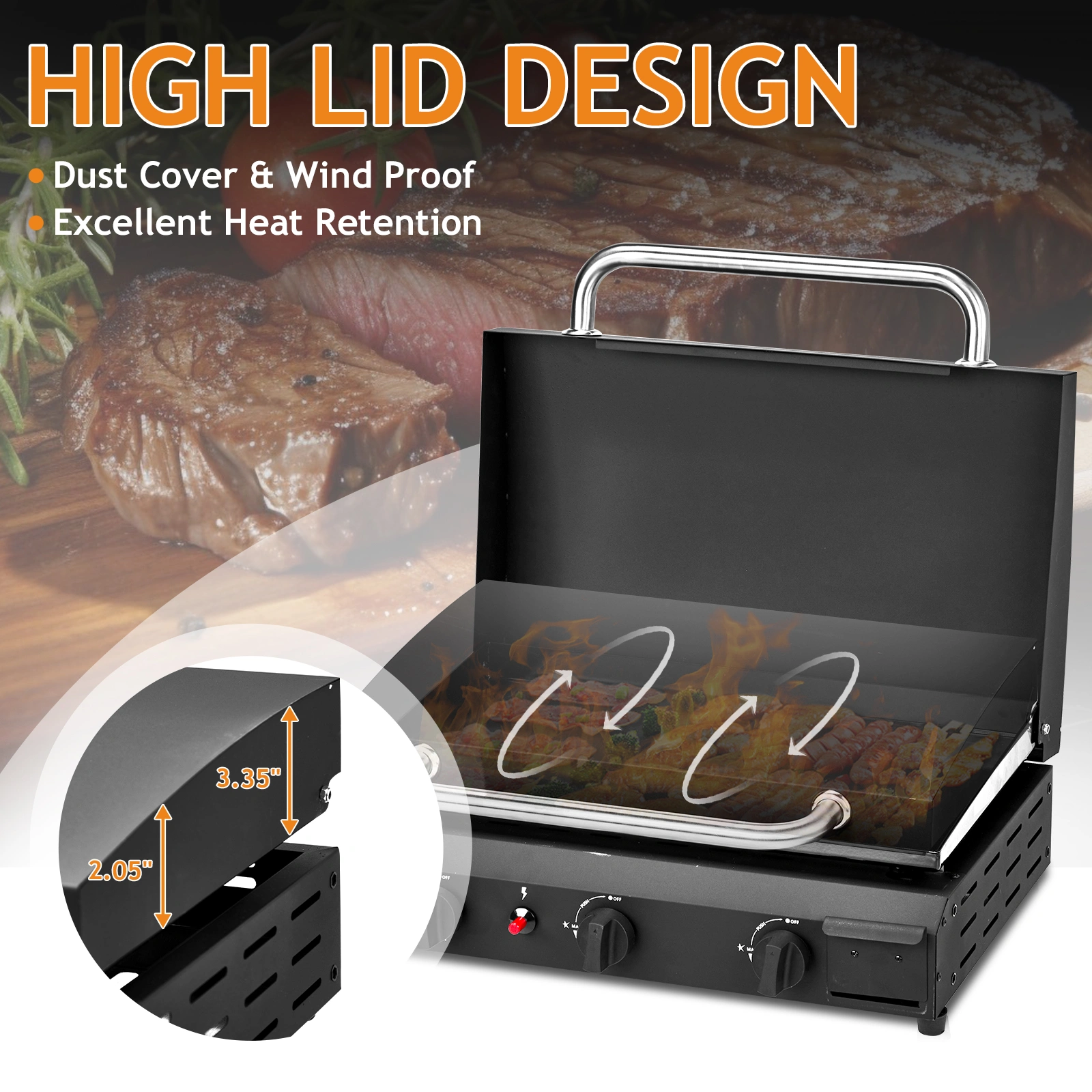 3-Burner Flat Top Gas Griddle Cooking Station with Ceramic Coated Cast Iron Pan, 30,000 BTU Propane Fuelled Griddle Station for Outdoor Barbecue Backyard Cookout view 8