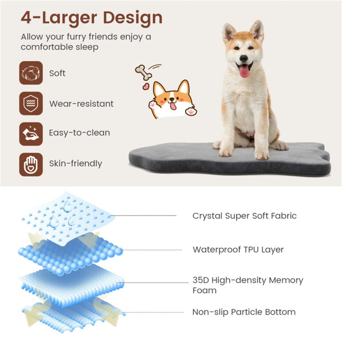43 Inch Orthopedic Dog Bed for Large Dogs - Memory Foam Pet Bed with Removable Washable Cover view 3