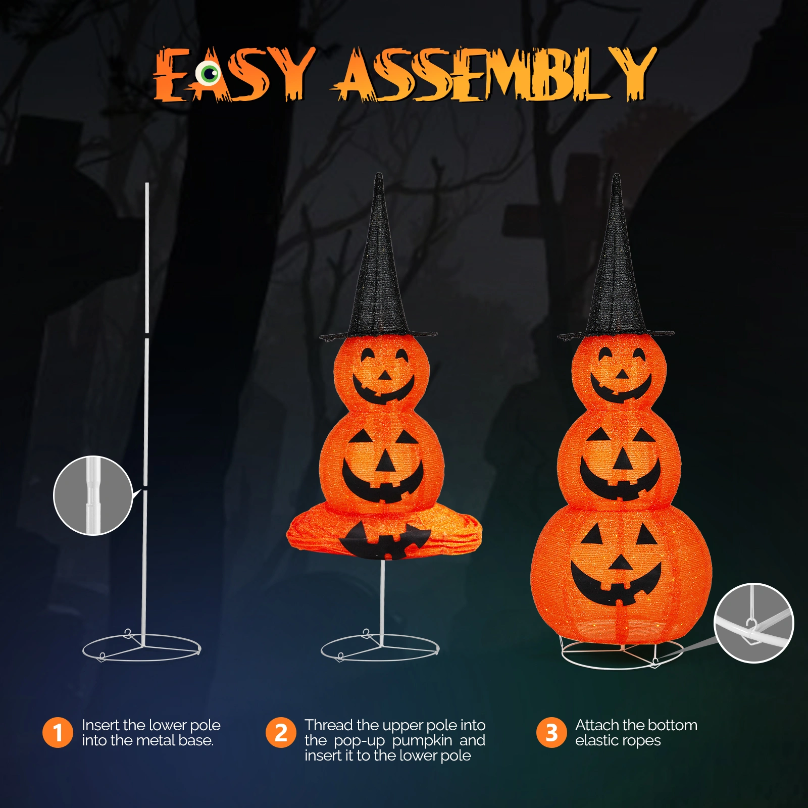 5ft Halloween Collapsible Pumpkin Decoration with 100 LED Lights view 2
