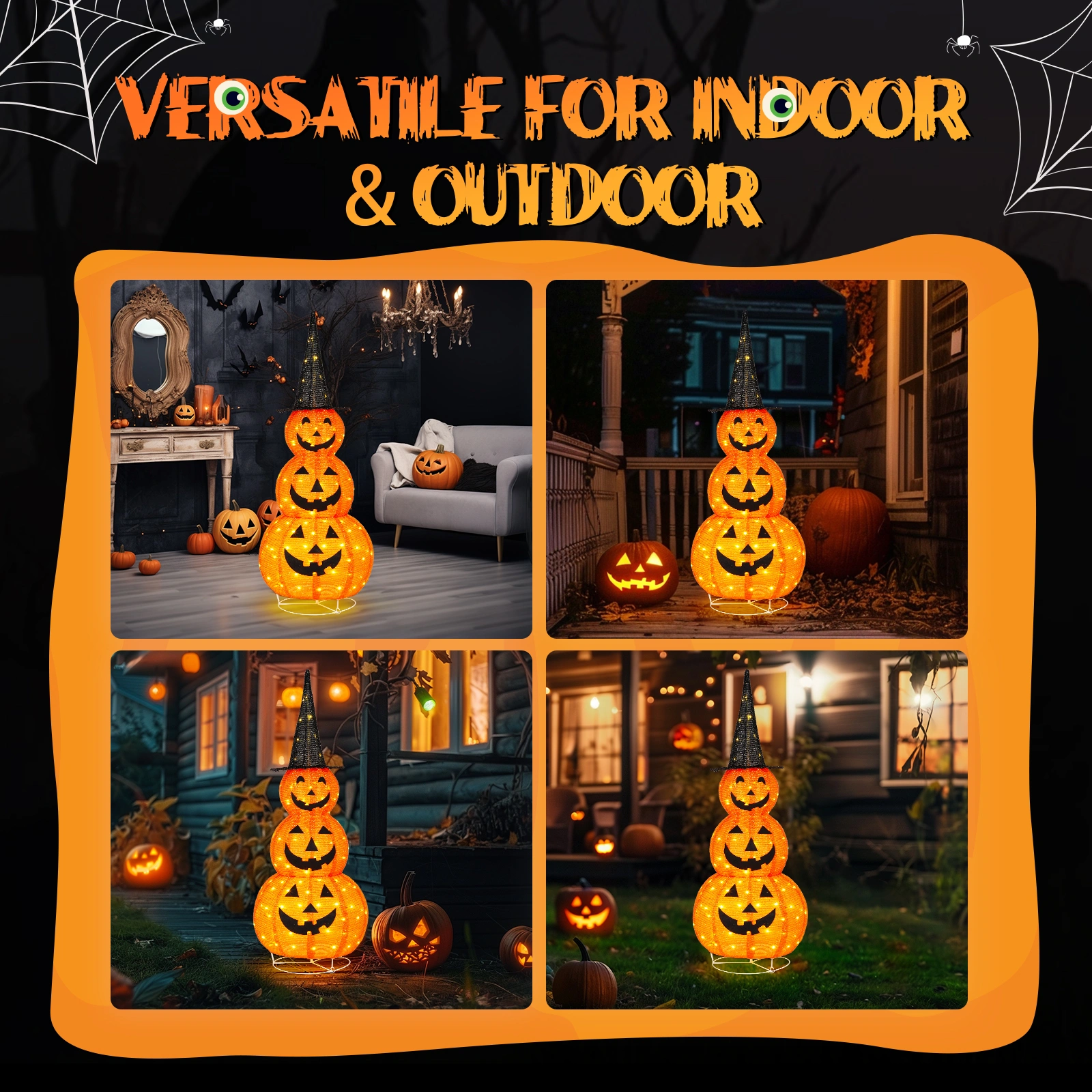 5ft Halloween Collapsible Pumpkin Decoration with 100 LED Lights view 4