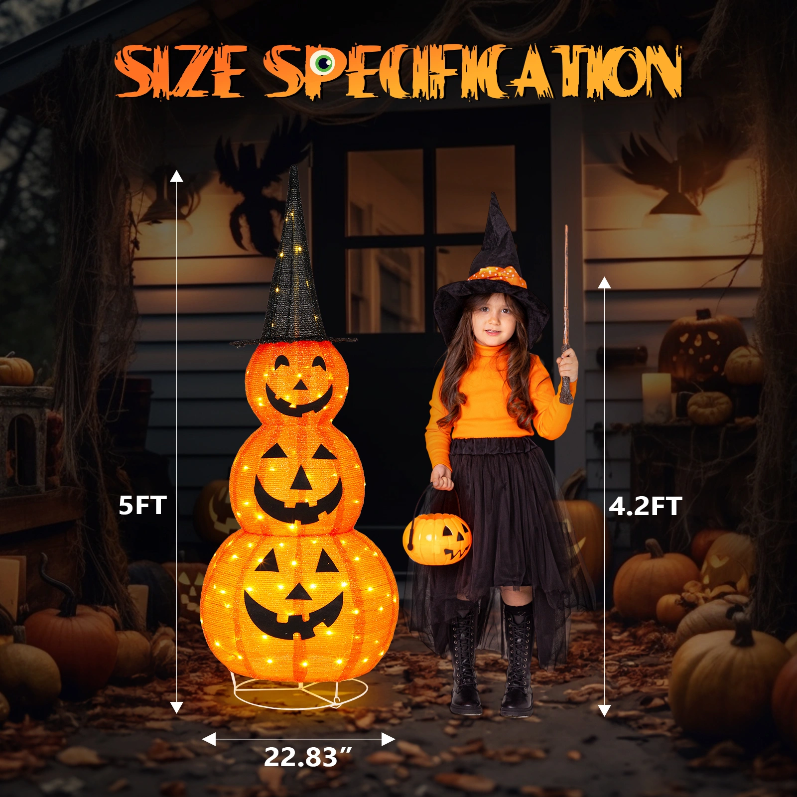 5ft Halloween Collapsible Pumpkin Decoration with 100 LED Lights view 5