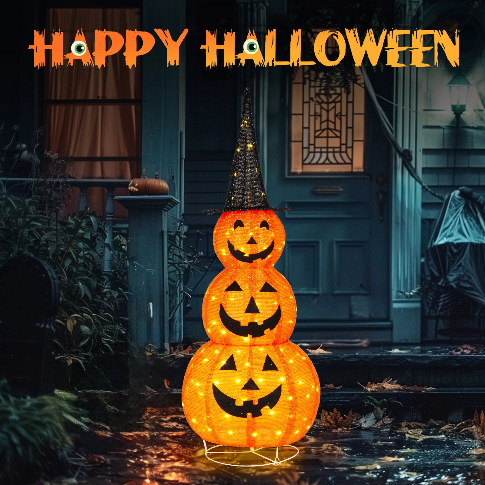 5ft Halloween Collapsible Pumpkin Decoration with 100 LED Lights view 6