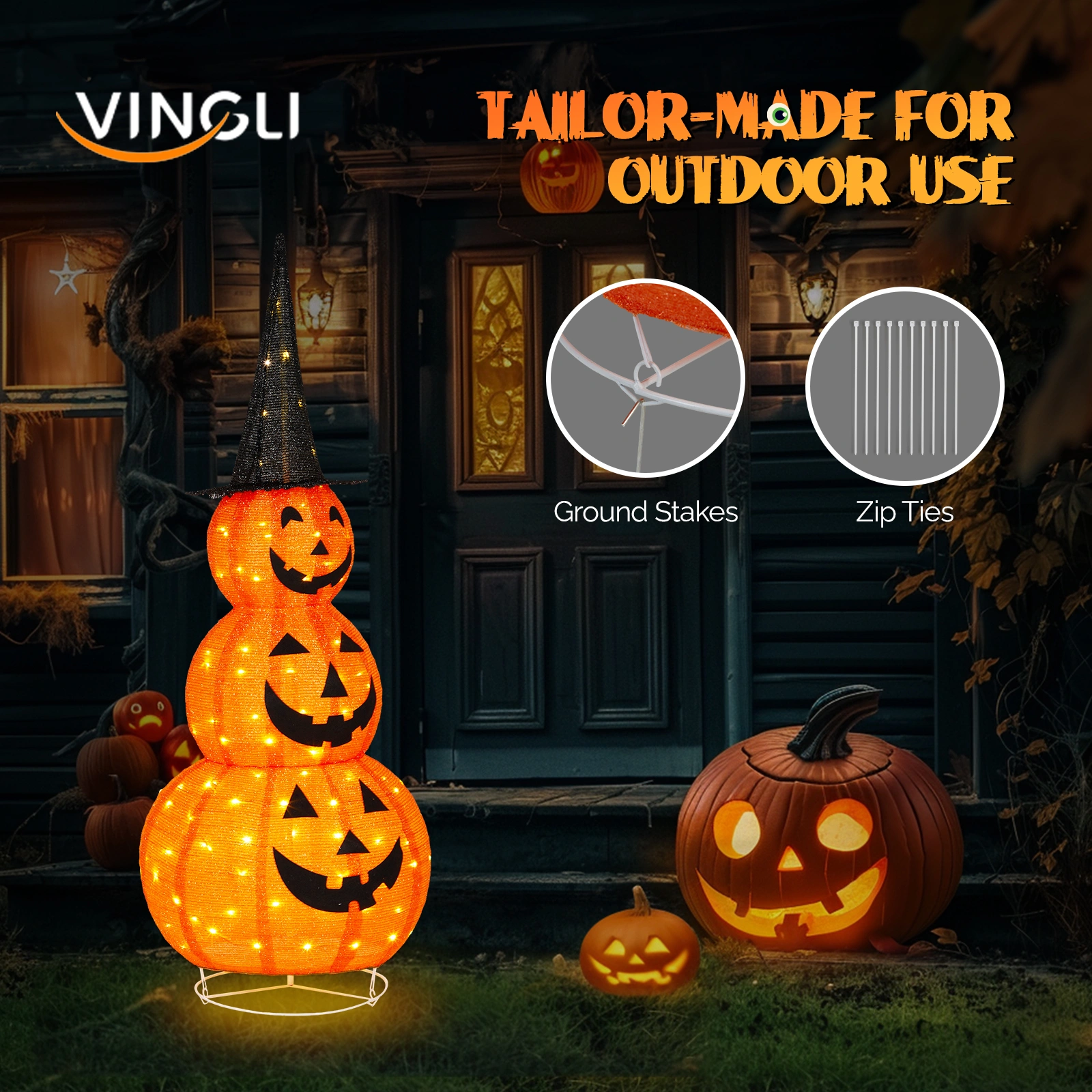 5ft Halloween Collapsible Pumpkin Decoration with 100 LED Lights view 7