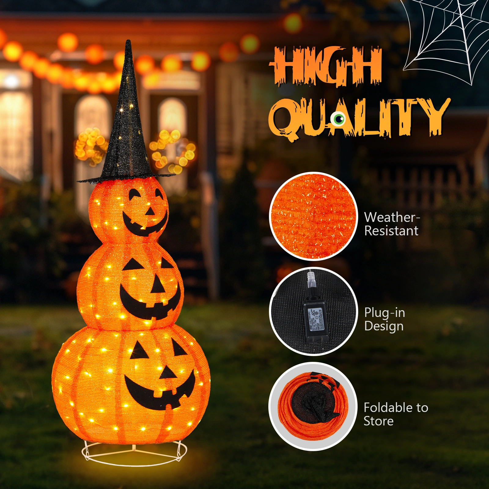 5ft Halloween Collapsible Pumpkin Decoration with 100 LED Lights view 8