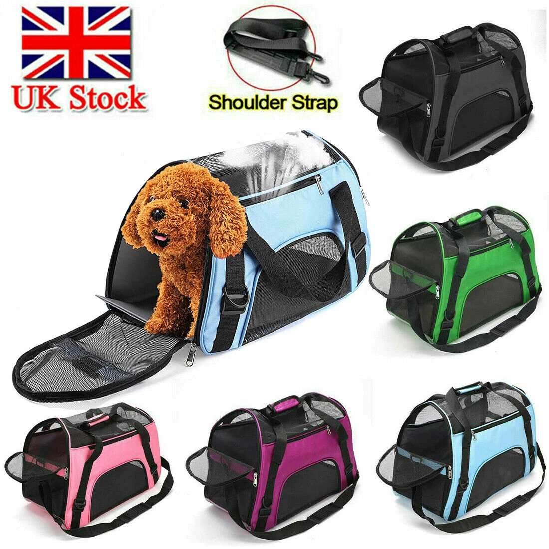 Large Pet Carrier Bag Portable Soft Fabric Folding Dog Cat Travel Carrier Backpack - Black