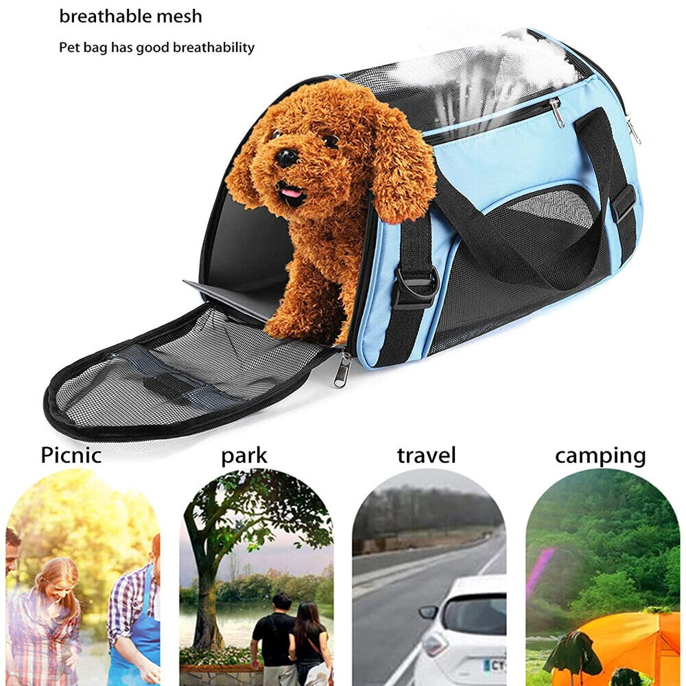Large Pet Carrier Bag Portable Soft Fabric Folding Dog Cat Travel Carrier Backpack - Black view 5