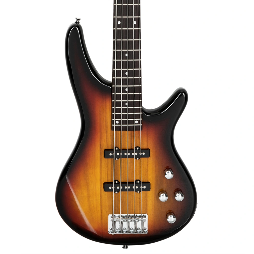 GIB 5 String Full Size Electric Bass Guitar SS Pickups and Amp Kit for The Experienced Player Sunset Color view 10