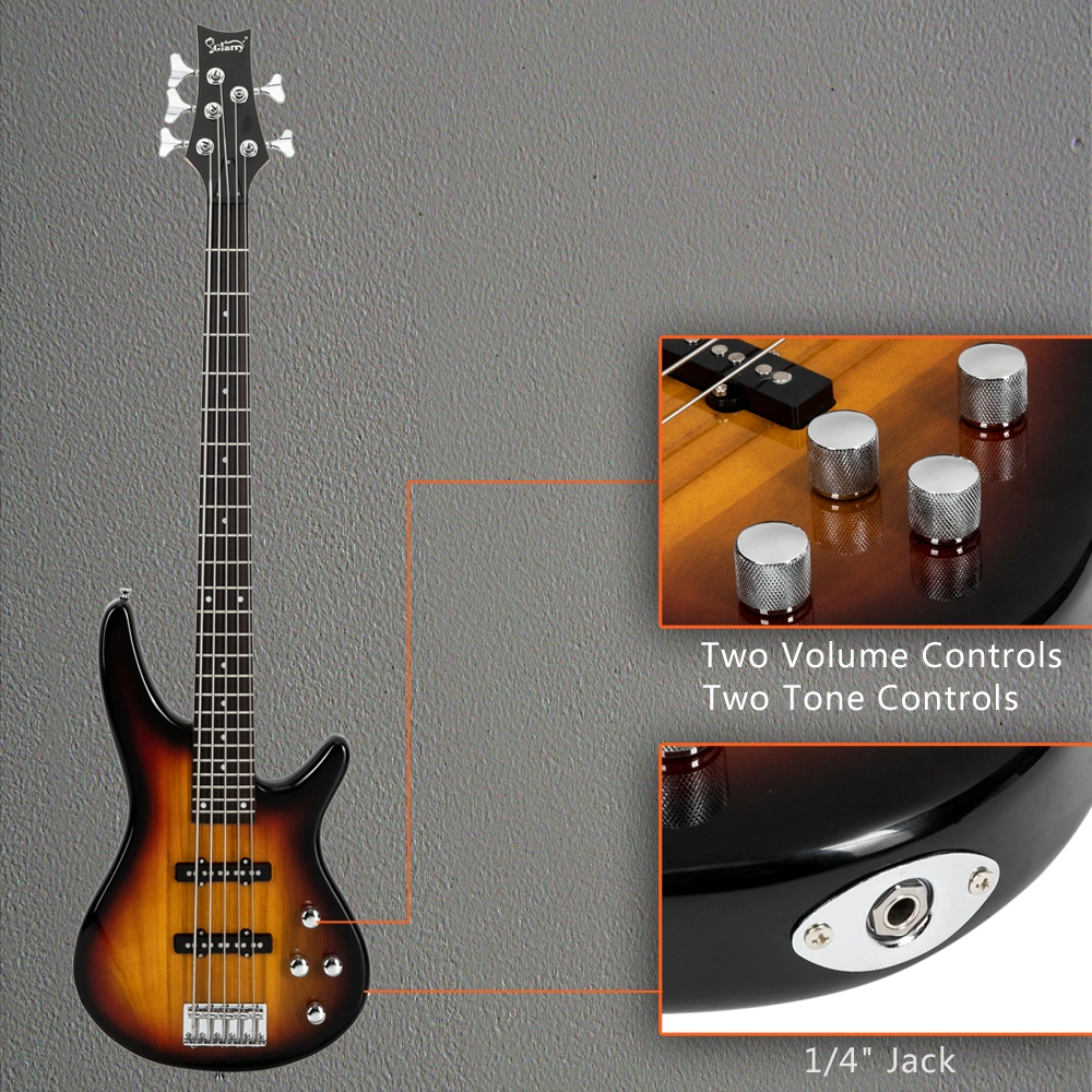 GIB 5 String Full Size Electric Bass Guitar SS Pickups and Amp Kit for The Experienced Player Sunset Color view 21