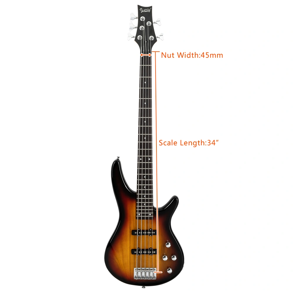 GIB 5 String Full Size Electric Bass Guitar SS Pickups and Amp Kit for The Experienced Player Sunset Color view 23