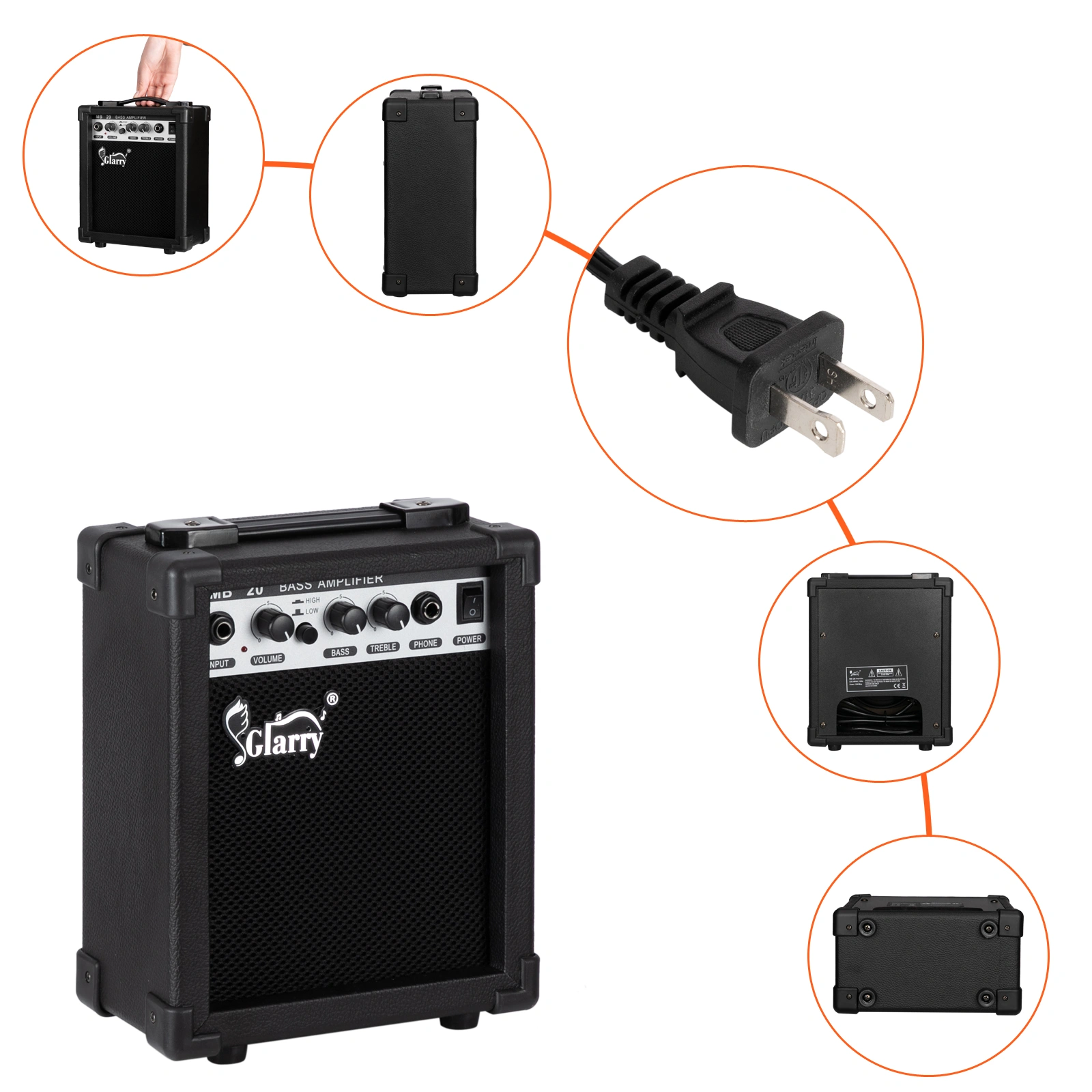 GIB 5 String Full Size Electric Bass Guitar SS Pickups and Amp Kit for The Experienced Player Sunset Color view 5
