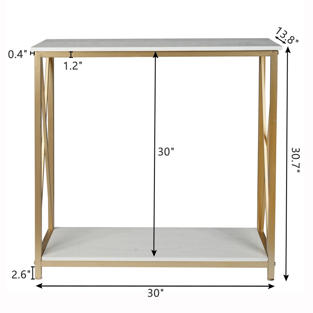 2-Tier Console Table, Gold Sofa Entry Table with White Top and Gold Metal Frame for Home view 10