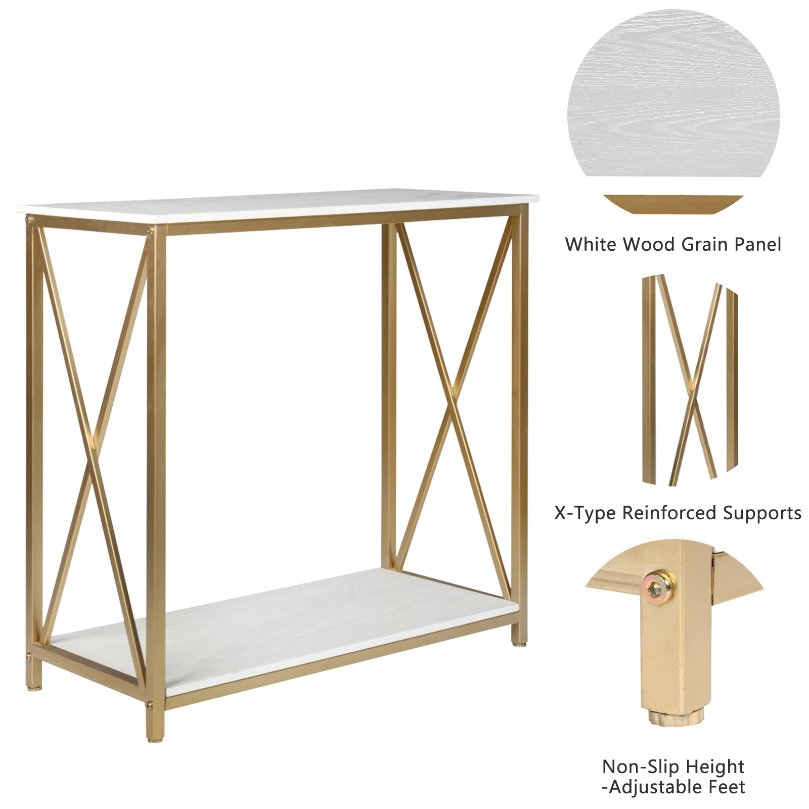 2-Tier Console Table, Gold Sofa Entry Table with White Top and Gold Metal Frame for Home view 12