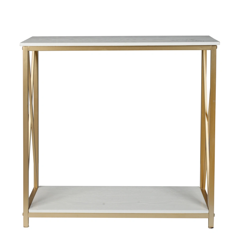 2-Tier Console Table, Gold Sofa Entry Table with White Top and Gold Metal Frame for Home view 7