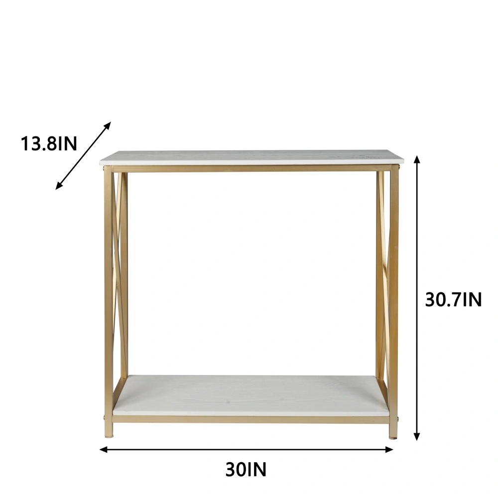 2-Tier Console Table, Gold Sofa Entry Table with White Top and Gold Metal Frame for Home view 8
