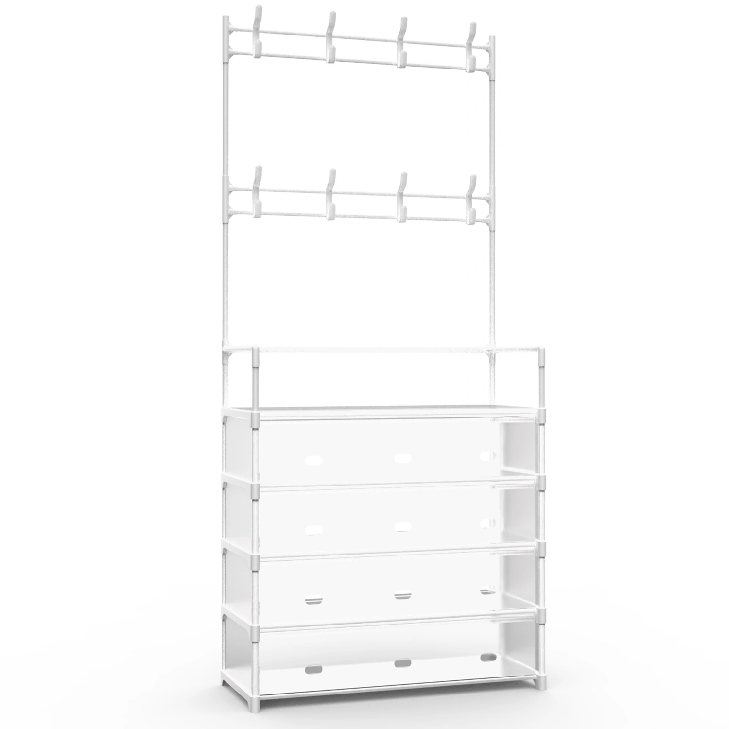5-Tier Dustproof Coat Rack with 8 Hooks, Freestanding Entryway Hall Tree Shoe Storage Organizer for Front Door, Bedroom, Living Room view 4