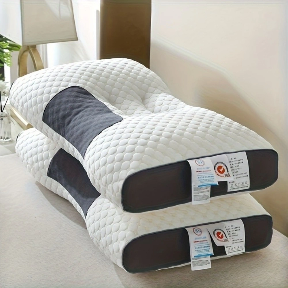 2pcs Cotton Massage Neck Pillow, Adjustable Ergonomic Support for Soft Sleep, Breathable Travel Pillow view 2