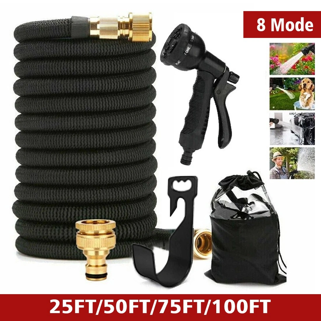 50FT Expandable Garden Hose Heavy Duty - Flexible Water Hose Pipe with Spray Gun for UK Gardens