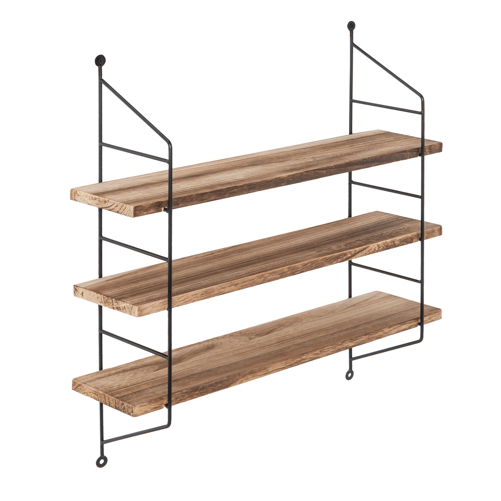 23-Inch Modern Industrial Metal and Torched Wood Adjustable Wall Mounted 3-Tier Display Floating Shelf view 2