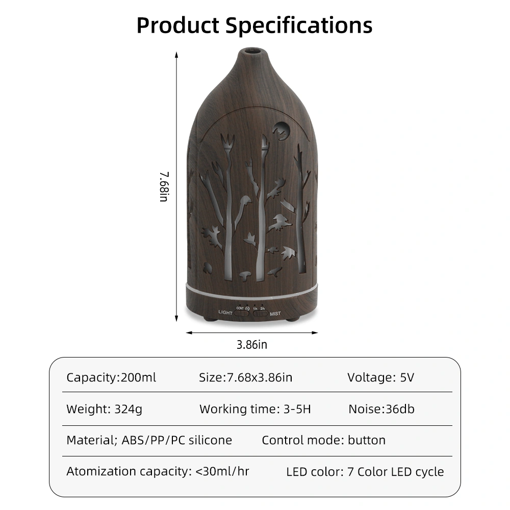 200ml Essential Oil Diffuser for Home 7 LED Color Changing, Ultra Quiet, BPA-Free, Perfect for Office & Relaxation view 3