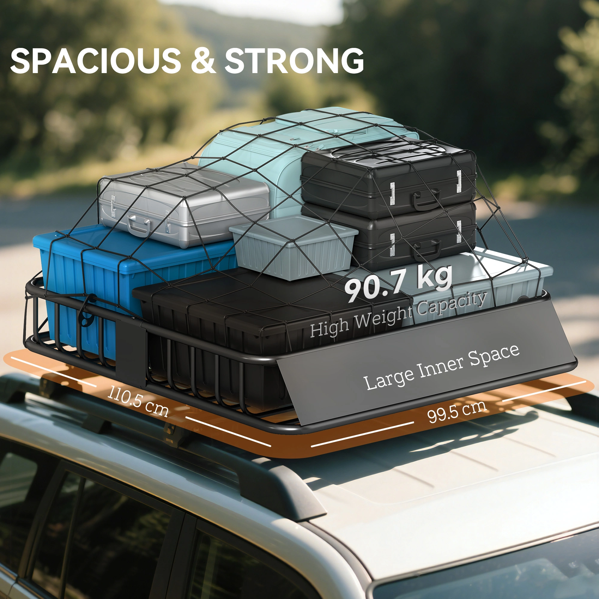 Roof Luggage Rack Basket Tray, 57x32 Inch Car Top Carrier, Waterproof Cargo Basket for SUVs view 3