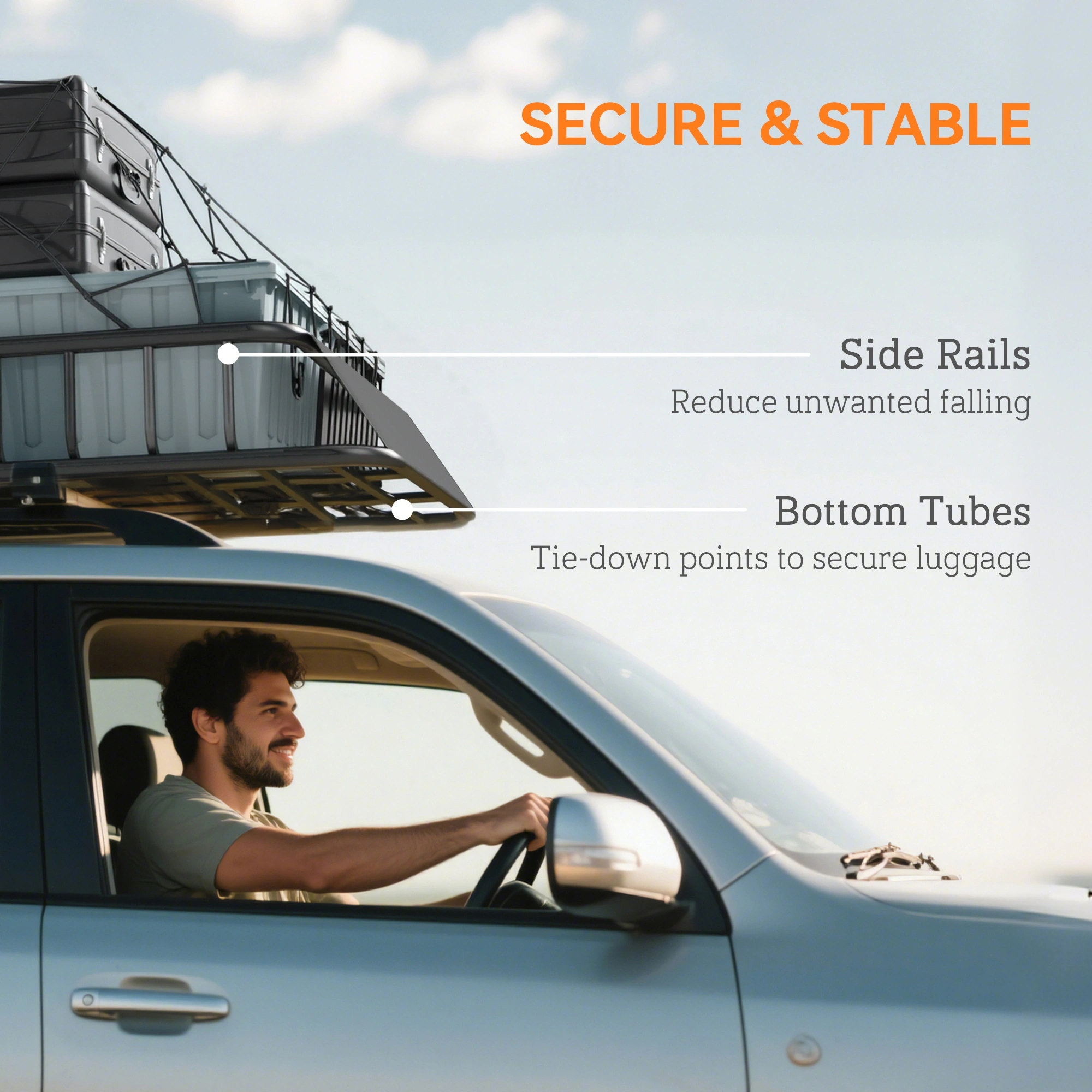 Roof Luggage Rack Basket Tray, 57x32 Inch Car Top Carrier, Waterproof Cargo Basket for SUVs view 4