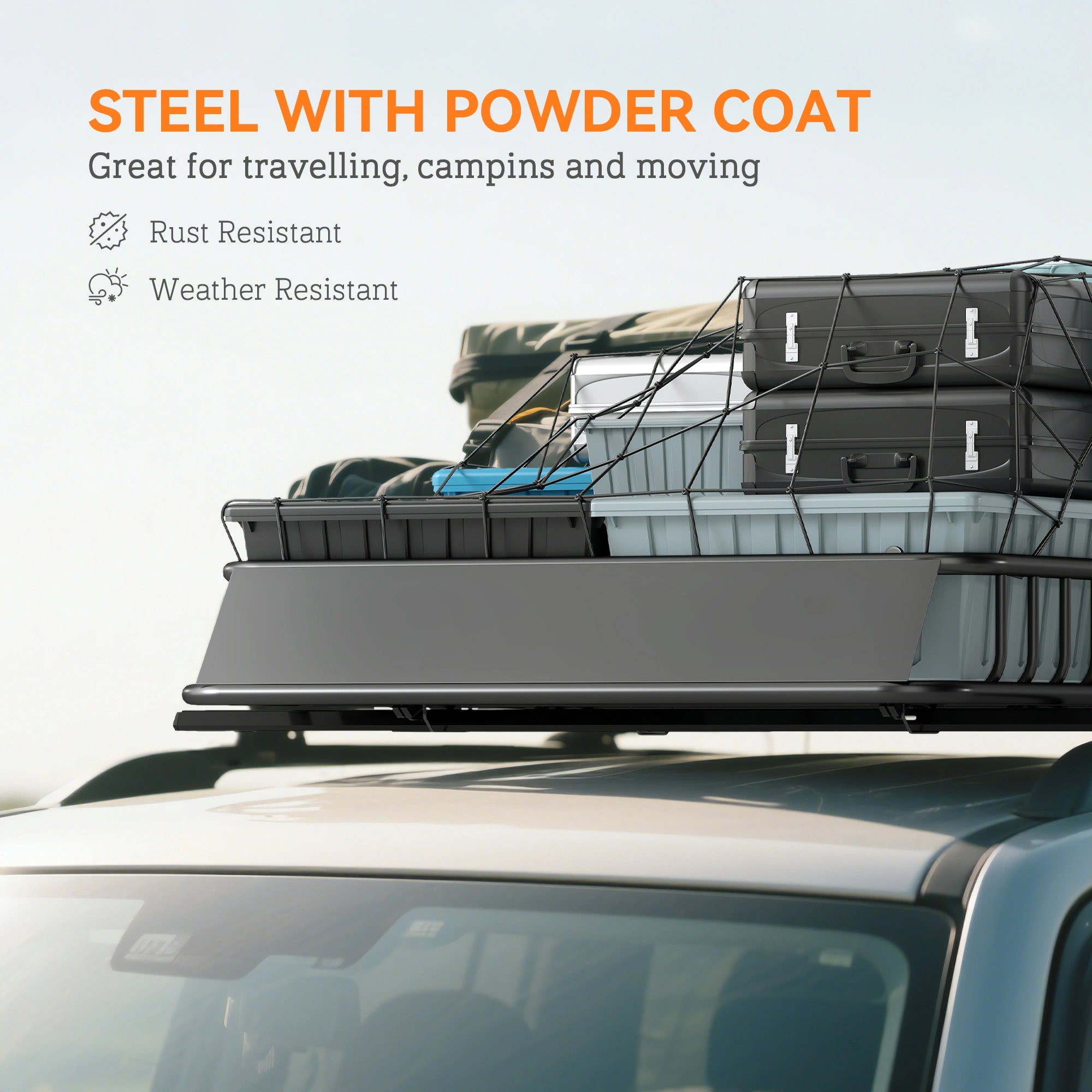Roof Luggage Rack Basket Tray, 57x32 Inch Car Top Carrier, Waterproof Cargo Basket for SUVs view 5