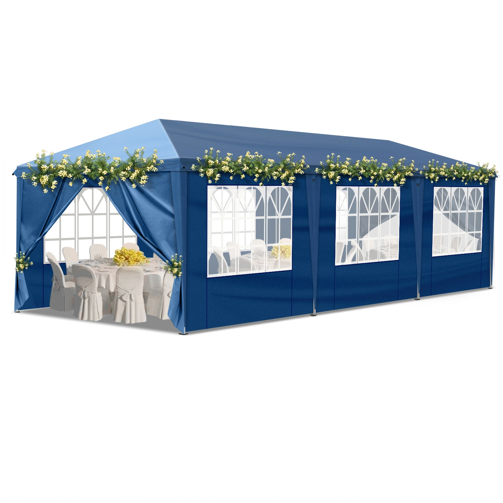 10x30ft Pop Up Canopy Tent, Portable Instant Canopy with 8 Sidewalls, Outdoor Event Canopy for Party Wedding Birthday, Blue view 12