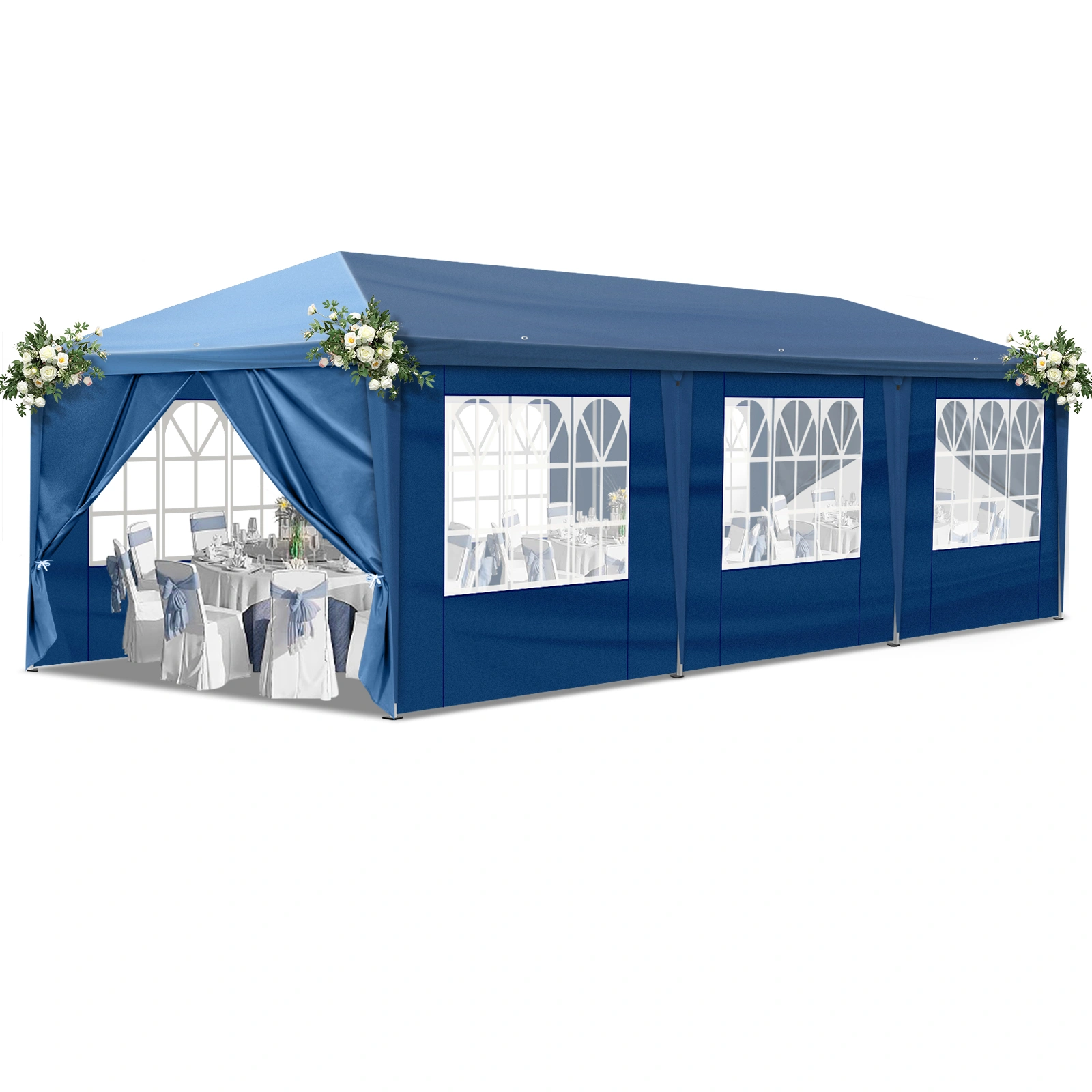 10x30ft Pop Up Canopy Tent, Portable Instant Canopy with 8 Sidewalls, Outdoor Event Canopy for Party Wedding Birthday, Blue view 13