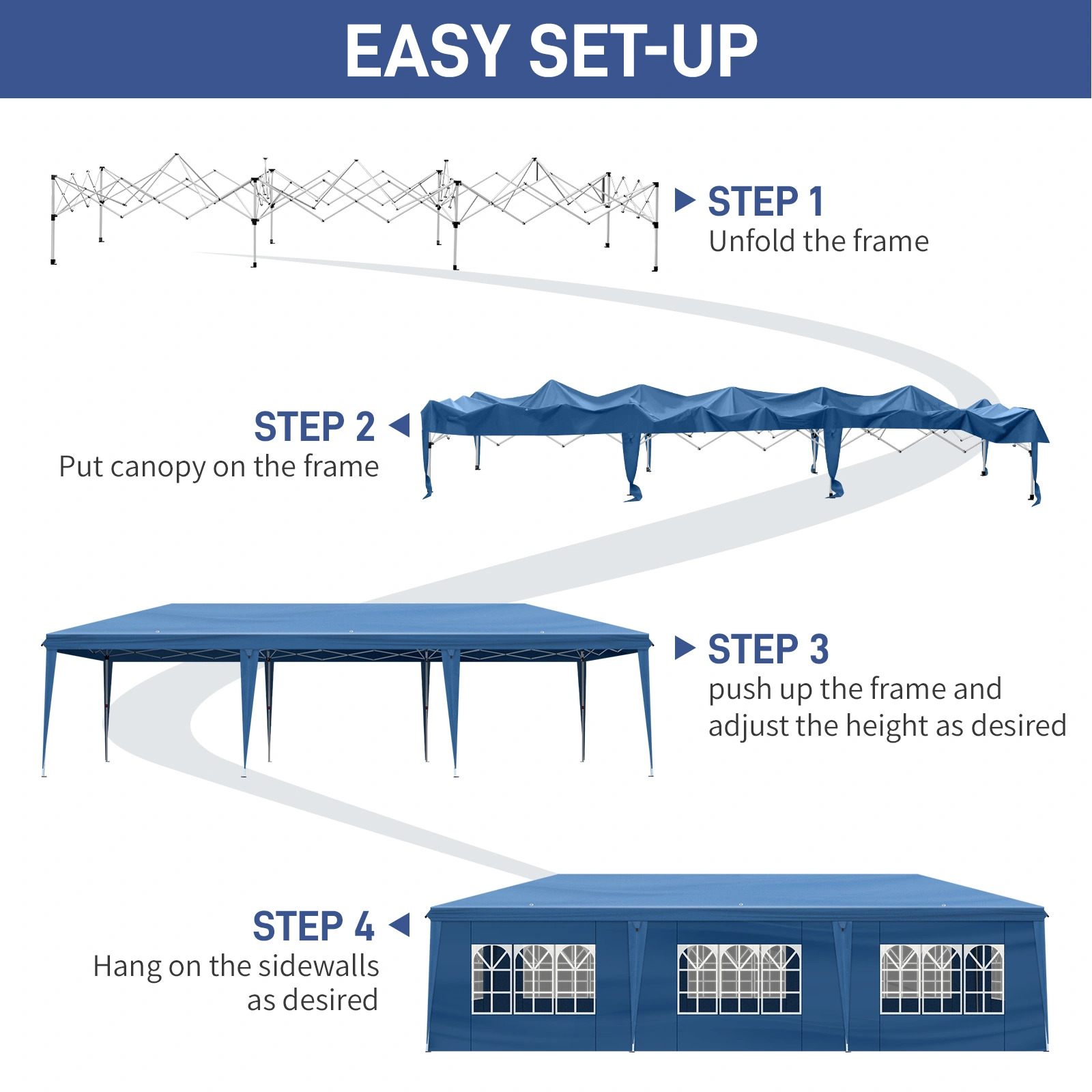 10x30ft Pop Up Canopy Tent, Portable Instant Canopy with 8 Sidewalls, Outdoor Event Canopy for Party Wedding Birthday, Blue view 15