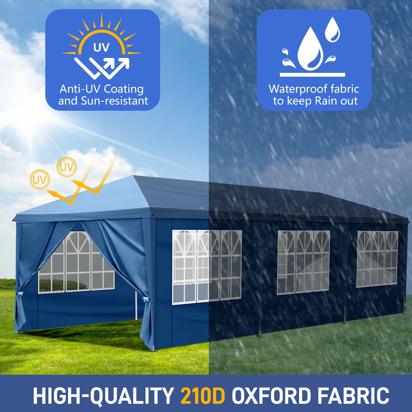 10x30ft Pop Up Canopy Tent, Portable Instant Canopy with 8 Sidewalls, Outdoor Event Canopy for Party Wedding Birthday, Blue view 17