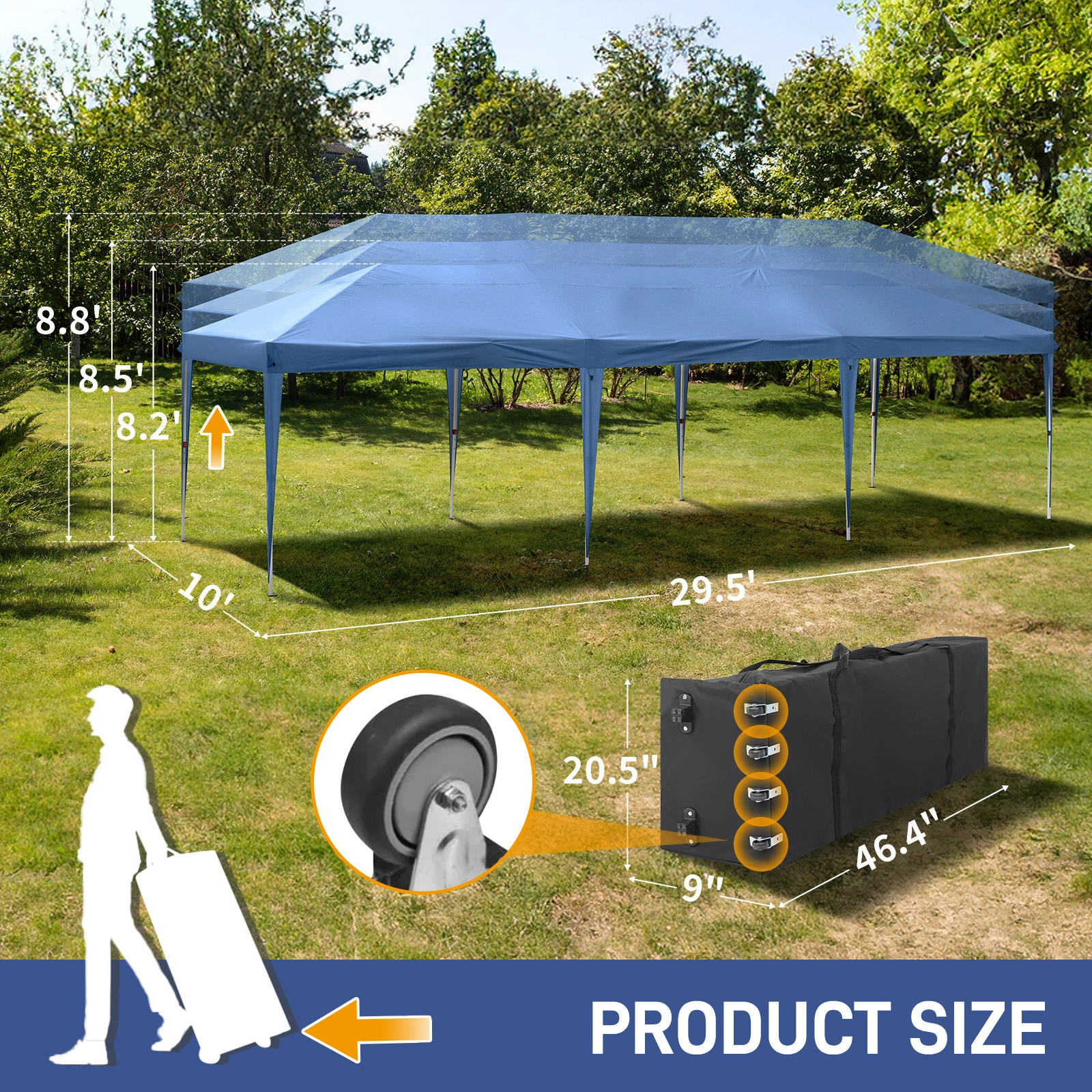 10x30ft Pop Up Canopy Tent, Portable Instant Canopy with 8 Sidewalls, Outdoor Event Canopy for Party Wedding Birthday, Blue view 18
