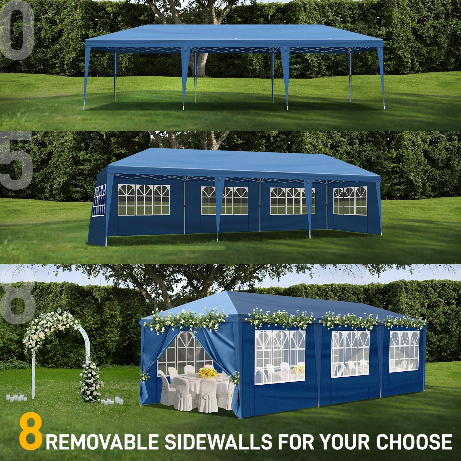 10x30ft Pop Up Canopy Tent, Portable Instant Canopy with 8 Sidewalls, Outdoor Event Canopy for Party Wedding Birthday, Blue view 20