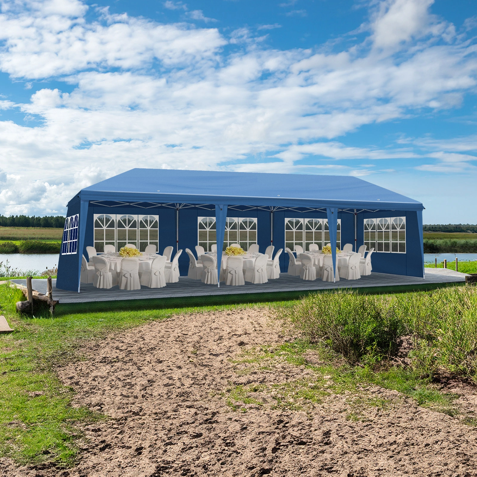 10x30ft Pop Up Canopy Tent, Portable Instant Canopy with 8 Sidewalls, Outdoor Event Canopy for Party Wedding Birthday, Blue view 22