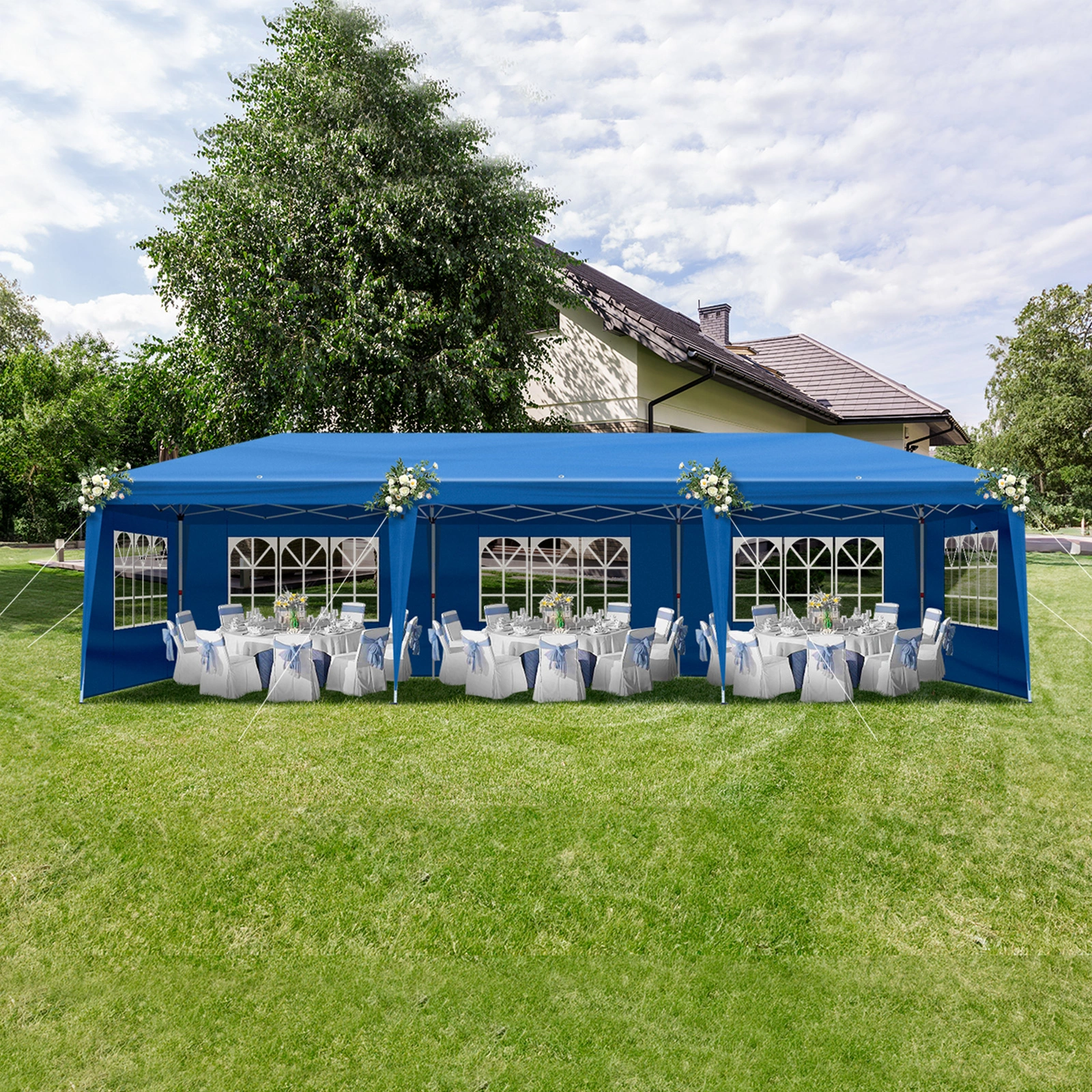 10x30ft Pop Up Canopy Tent, Portable Instant Canopy with 8 Sidewalls, Outdoor Event Canopy for Party Wedding Birthday, Blue view 25