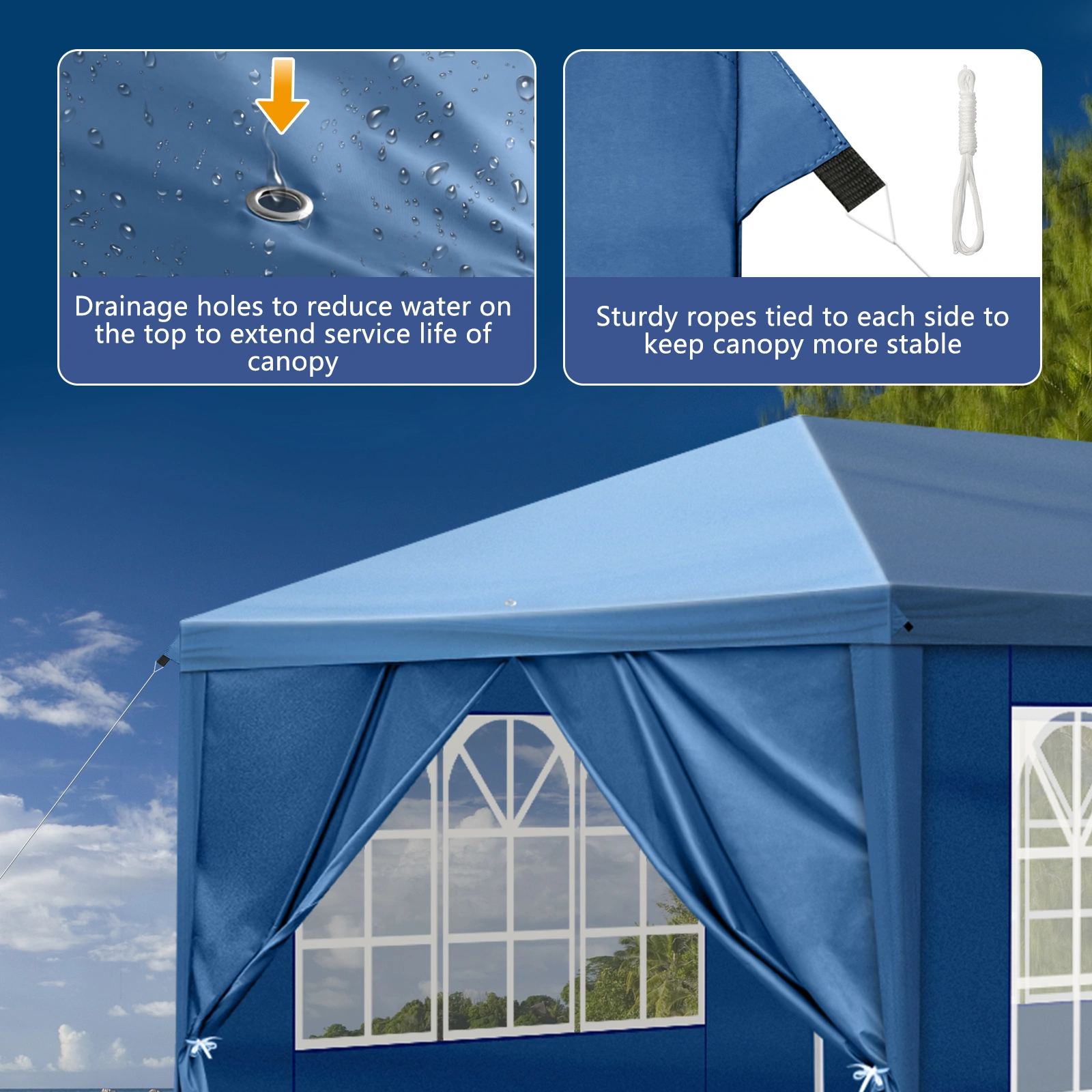 10x30ft Pop Up Canopy Tent, Portable Instant Canopy with 8 Sidewalls, Outdoor Event Canopy for Party Wedding Birthday, Blue view 26