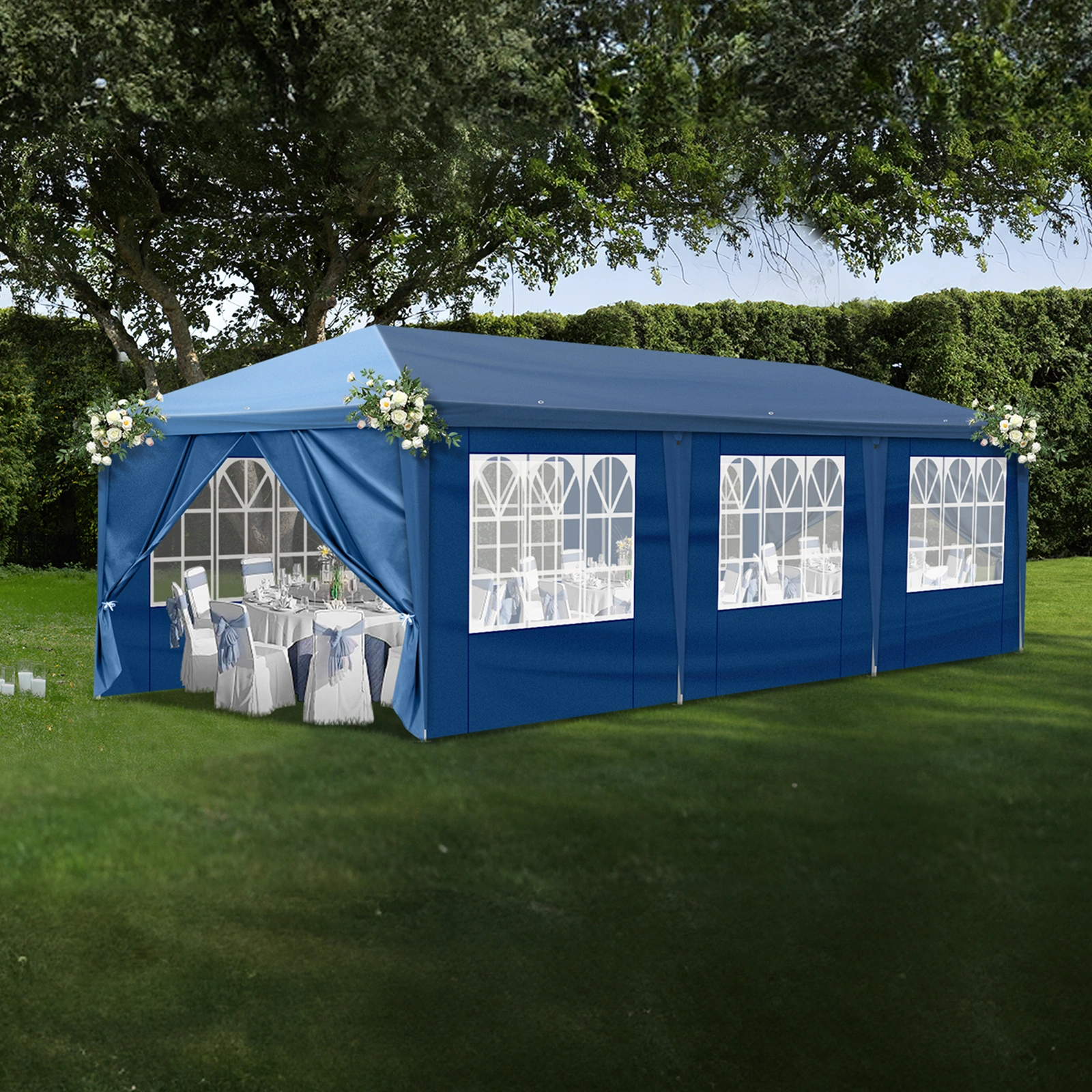 10x30ft Pop Up Canopy Tent, Portable Instant Canopy with 8 Sidewalls, Outdoor Event Canopy for Party Wedding Birthday, Blue view 27