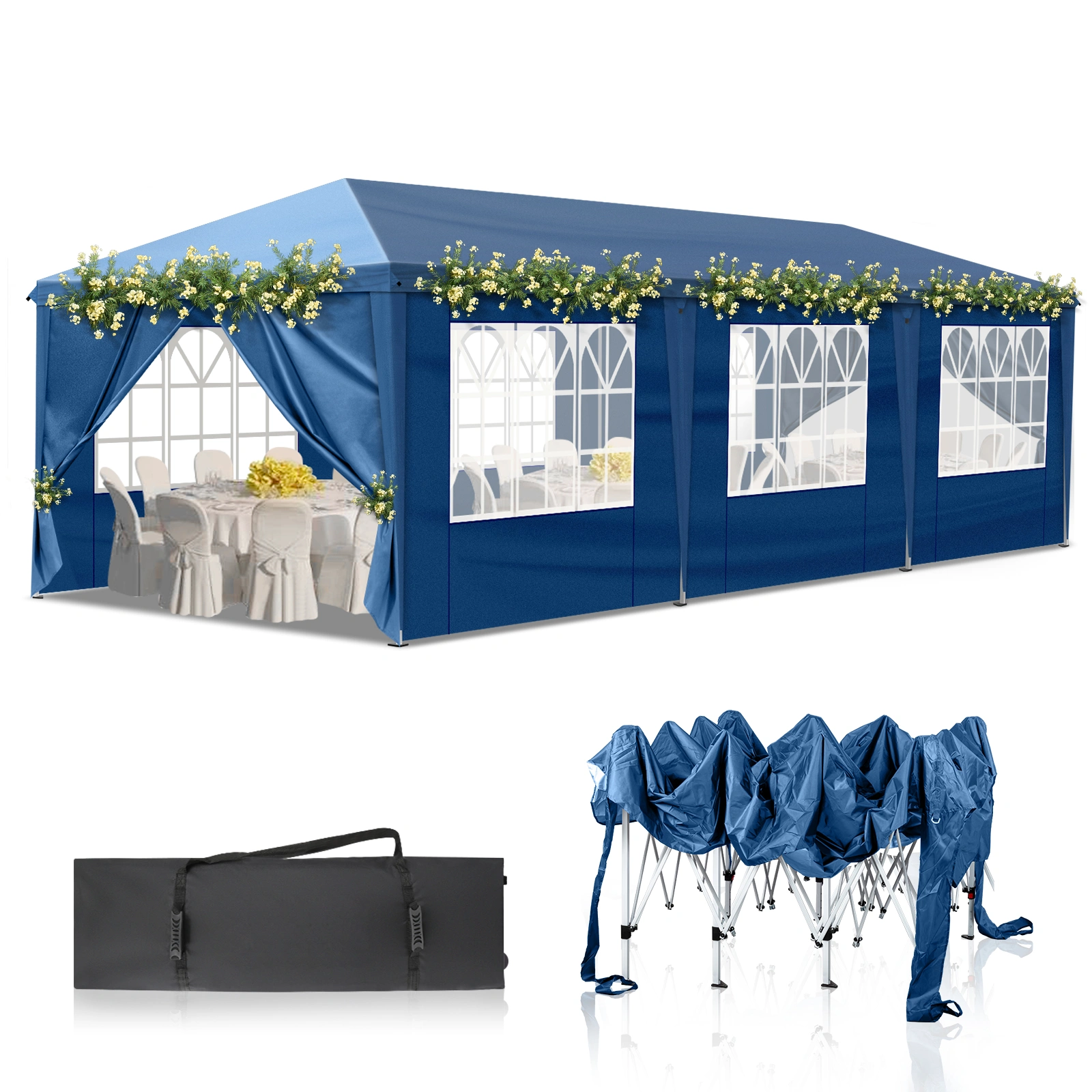 10x30ft Pop Up Canopy Tent, Portable Instant Canopy with 8 Sidewalls, Outdoor Event Canopy for Party Wedding Birthday, Blue view 3