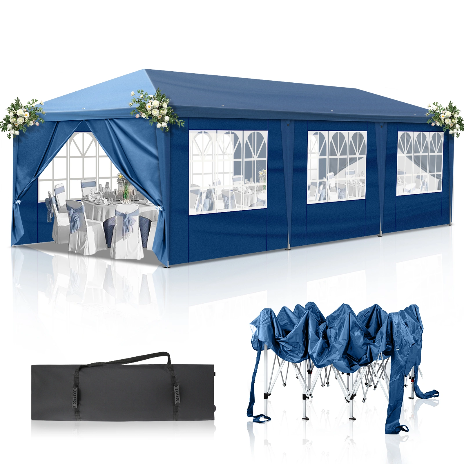 10x30ft Pop Up Canopy Tent, Portable Instant Canopy with 8 Sidewalls, Outdoor Event Canopy for Party Wedding Birthday, Blue view 4