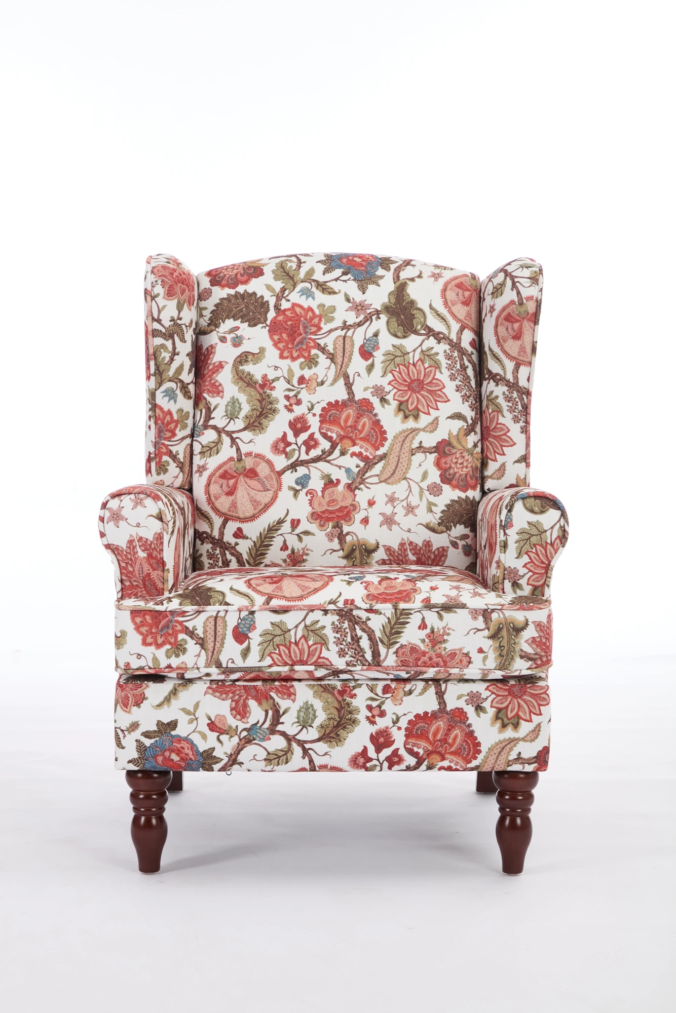 Modern Accent Chair with Retro Wood Legs, Comfy Upholstered Armchair, Floral Design Single Sofa Chair for Living Room Bedroom Office - Floral Red view 11