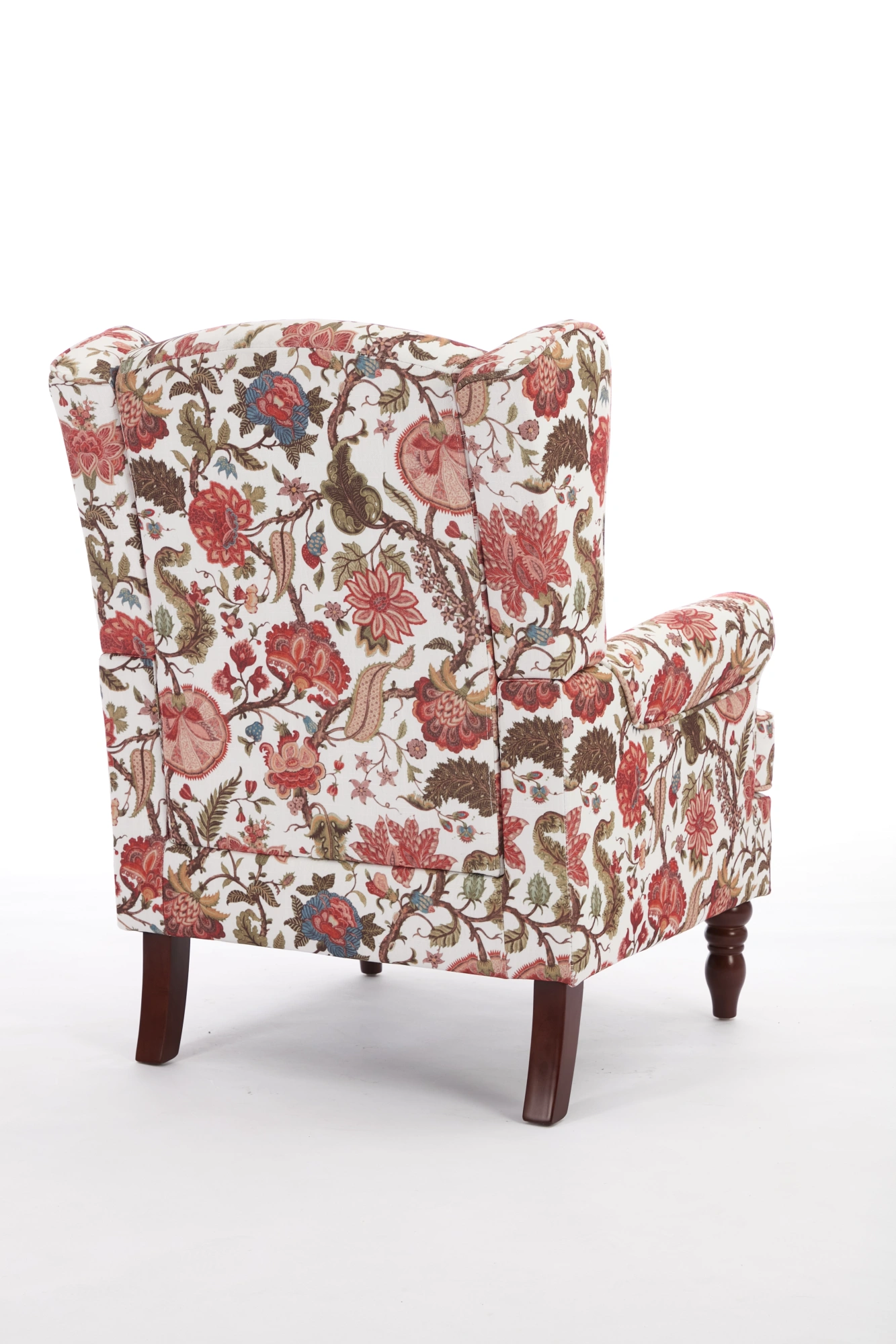 Modern Accent Chair with Retro Wood Legs, Comfy Upholstered Armchair, Floral Design Single Sofa Chair for Living Room Bedroom Office - Floral Red view 15