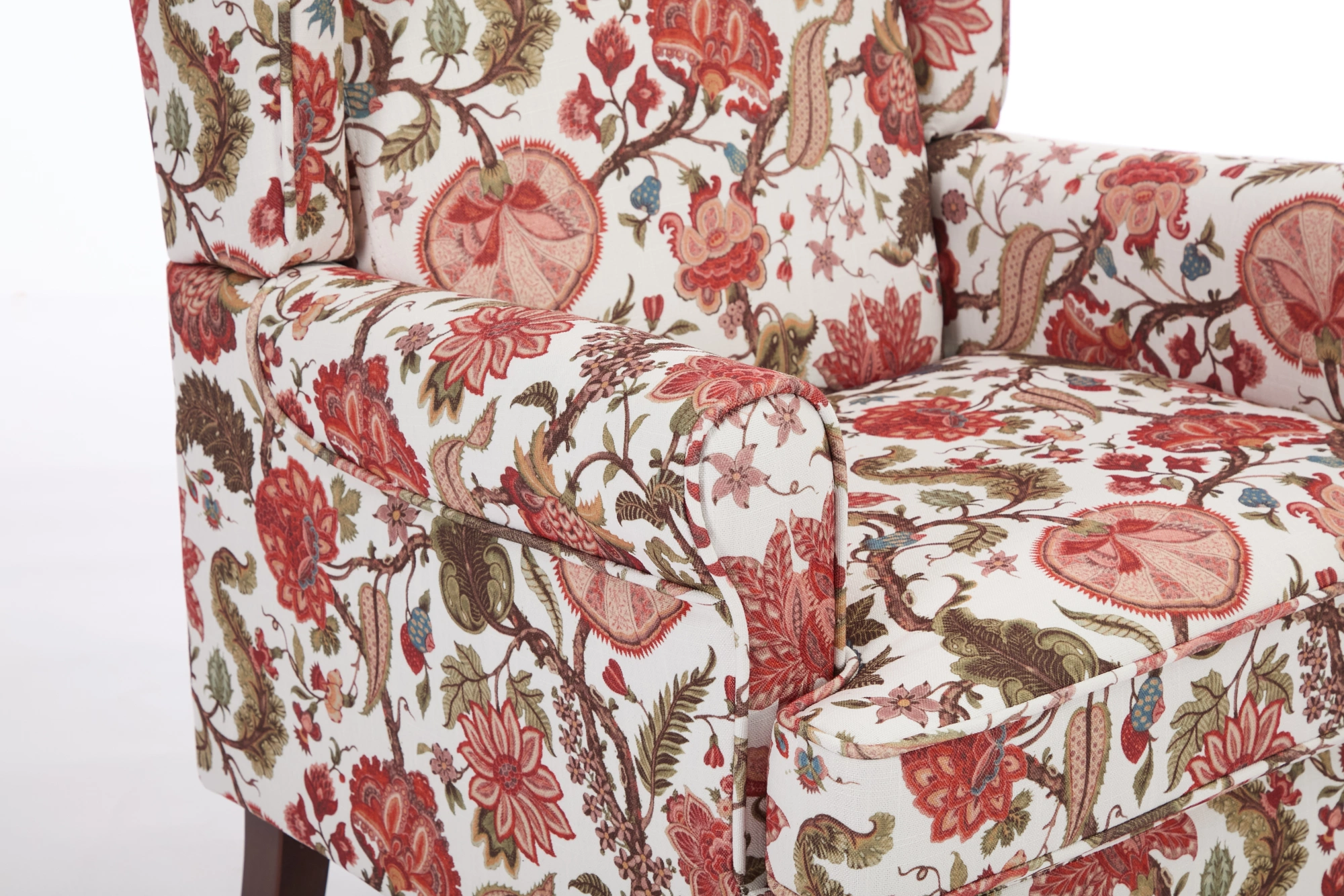 Modern Accent Chair with Retro Wood Legs, Comfy Upholstered Armchair, Floral Design Single Sofa Chair for Living Room Bedroom Office - Floral Red view 17